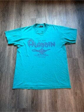 Vintage 80s The New Aladdin Hotel Las Vegas Casino Blue Sz Large Single Stitched